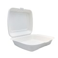Opakowanie z trzciny cukrowej z pokrywką, białe, 1-komorowe, 230 x 205 x 70 mm