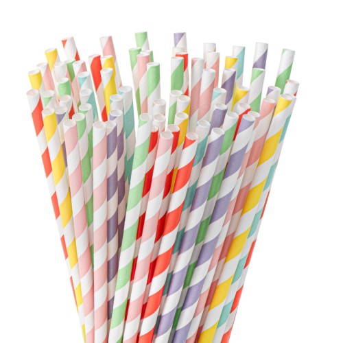 Słomka papierowa mix, pastelowa, fi 8 mm, 210 mm