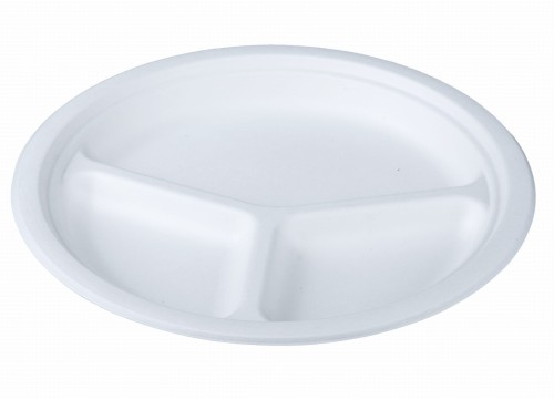 Talerz z trzciny cukrowej, okrągły, trójdzielny, fi 26 cm
