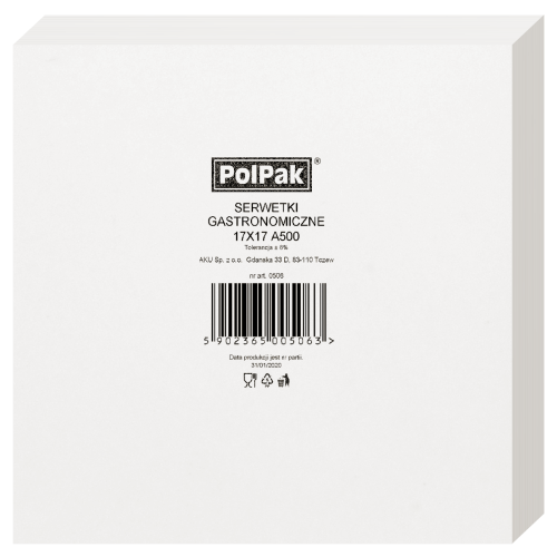 1-warstwowa serwetka biała 17 cm x 17 cm