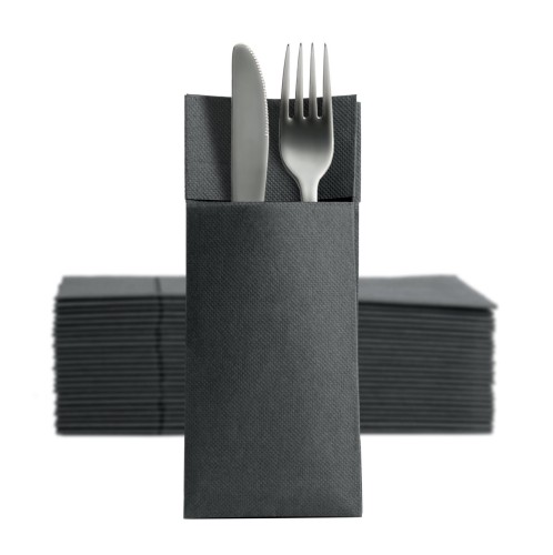 2-warstwowa serwetka czarna z kieszonką 32 cm x 38 cm