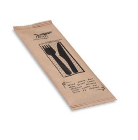 Komplet sztućców drewnianych - nóż, widelec, serwetka